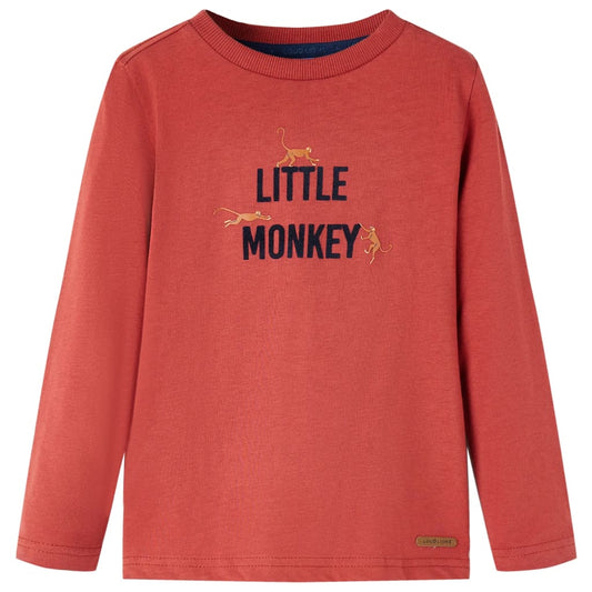 Kids' T-shirt with Long Sleeves Little Monkey Print Burnt Red 128