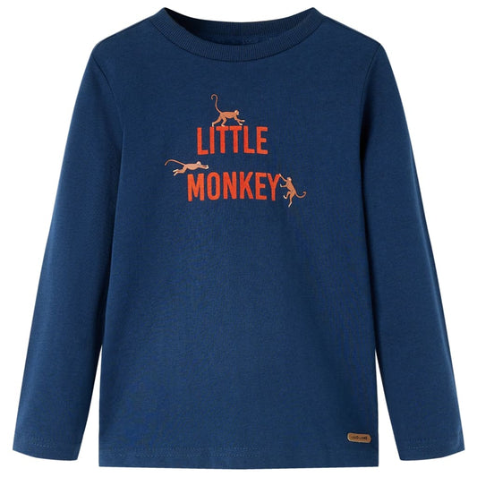 Kids' T-shirt with Long Sleeves Little Monkey Print Navy Blue 92