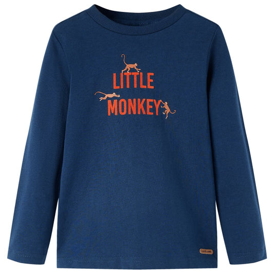 Kids' T-shirt with Long Sleeves Little Monkey Print Navy Blue 116