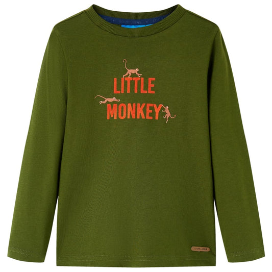 Kids' T-shirt with Long Sleeves Little Monkey Print Dark Khaki 116