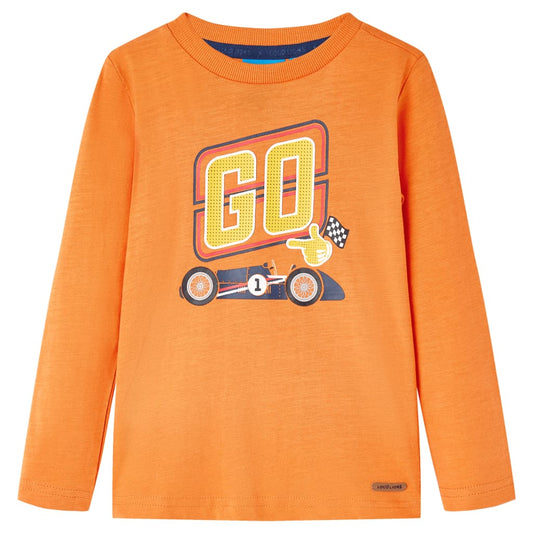 Kids' T-shirt with Long Sleeves Racing Car Print Dark Orange 116