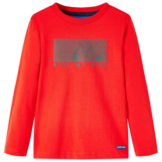 Kids' T-shirt with Long Sleeves Bike Print Red 104
