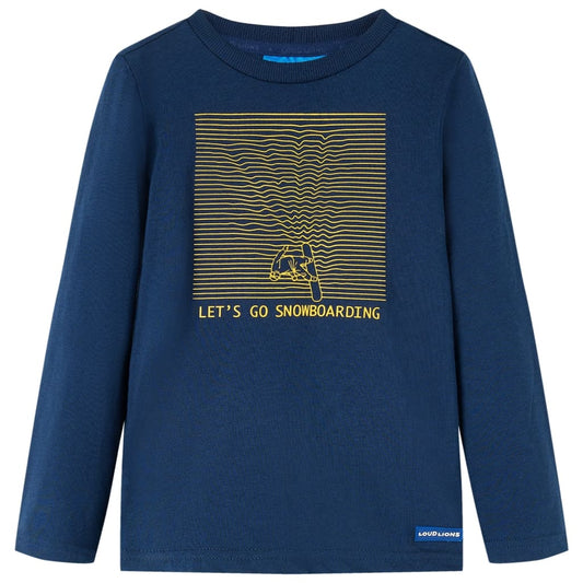 Kids' T-shirt with Long Sleeves Snowboarding Print Navy Blue 92