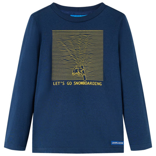 Kids' T-shirt with Long Sleeves Snowboarding Print Navy Blue 116