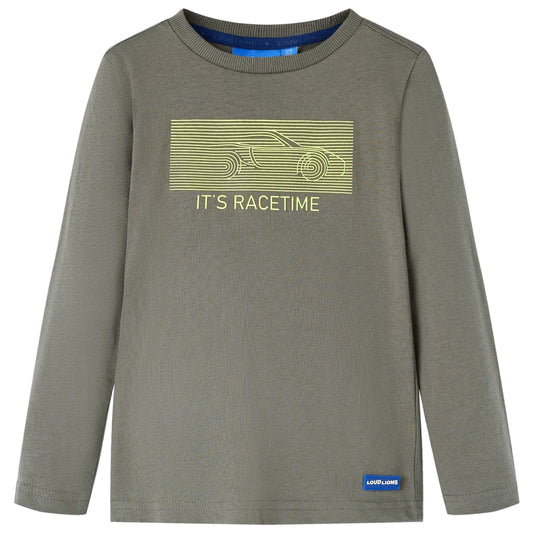 Kids' T-shirt with Long Sleeves Racing Car Print Khaki 104