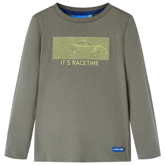 Kids' T-shirt with Long Sleeves Racing Car Print Khaki 128