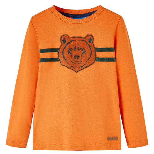 Kids' T-shirt with Long Sleeves Bear Print Dark Orange 92