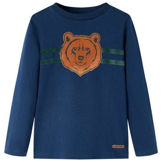 Kids' T-shirt with Long Sleeves Bear Print Navy Blue 92