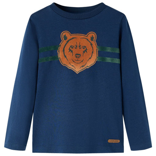 Kids' T-shirt with Long Sleeves Bear Print Navy Blue 116