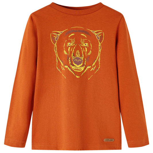 Kids' T-shirt with Long Sleeves Bear Print Light Rust 92
