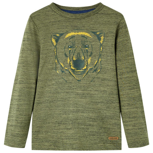 Kids' T-shirt with Long Sleeves Bear Print Khaki Melange 92