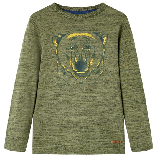 Kids' T-shirt with Long Sleeves Bear Print Khaki Melange 116