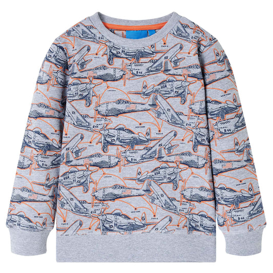 Kids' Sweatshirt with Aircraft Print Grey Melange 140