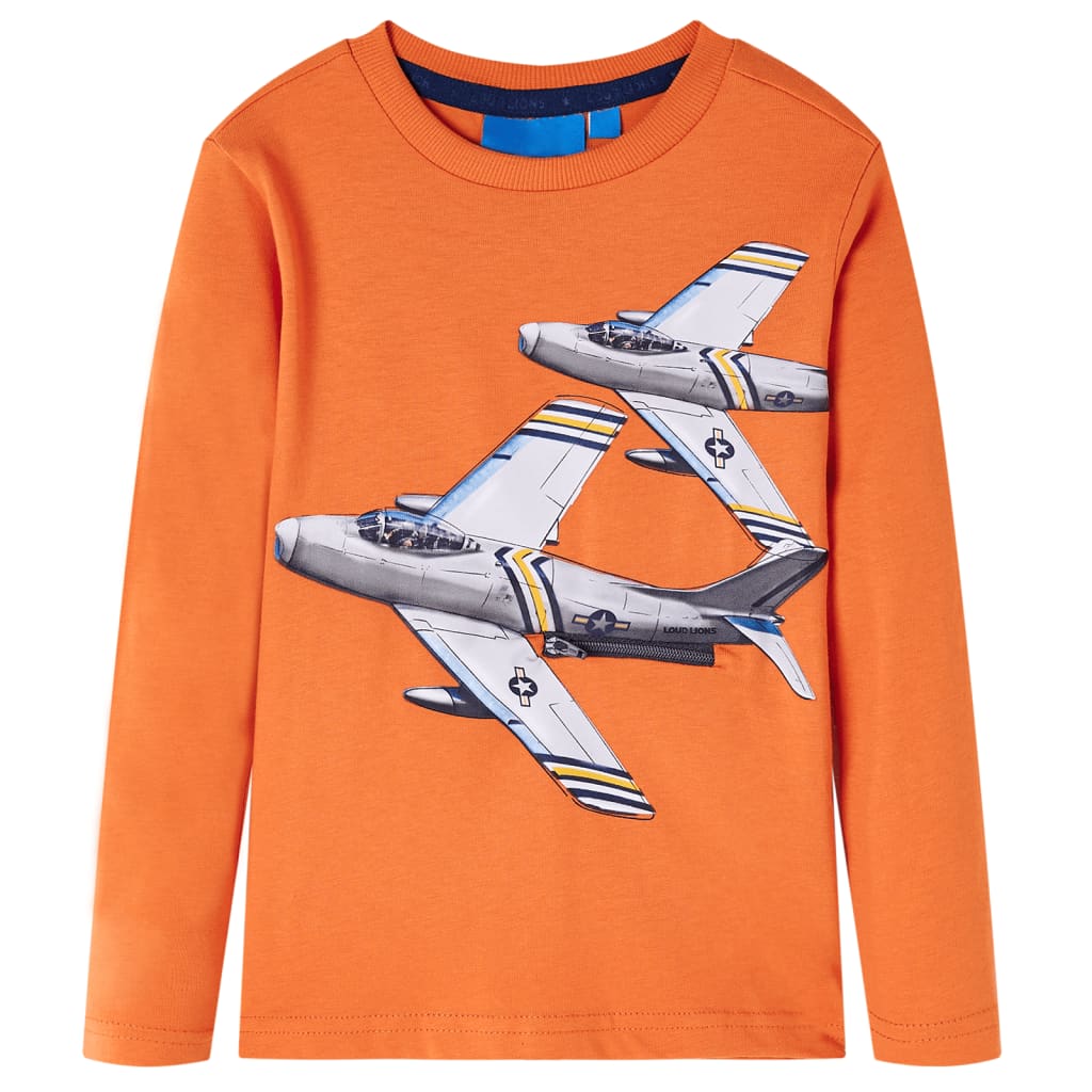 Kids' T-shirt with Long Sleeves Plane Print Dark Orange 104