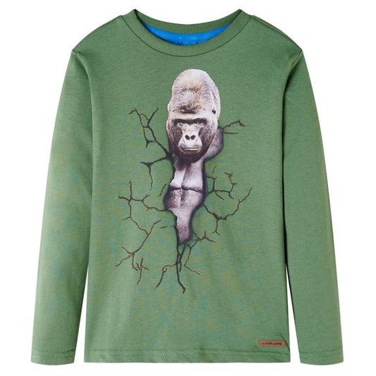 Kids' T-shirt with Long Sleeves Gorilla Print Light Khaki 116