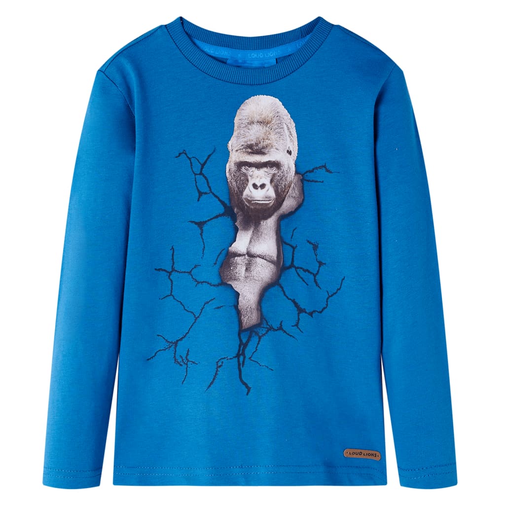 Kids' T-shirt with Long Sleeves Gorilla Print Petrol 140