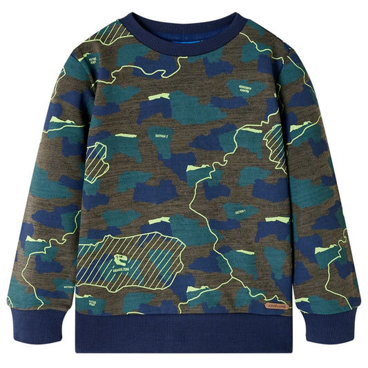 Kids' Sweatshirt with Plate Print Dark Khaki Melange 104