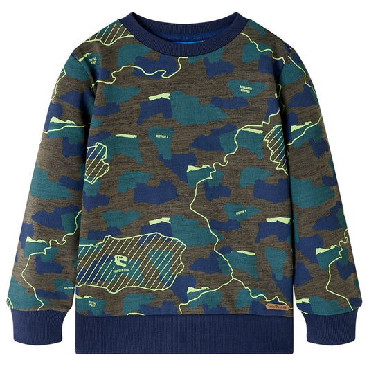 Kids' Sweatshirt with Plate Print Dark Khaki Melange 128