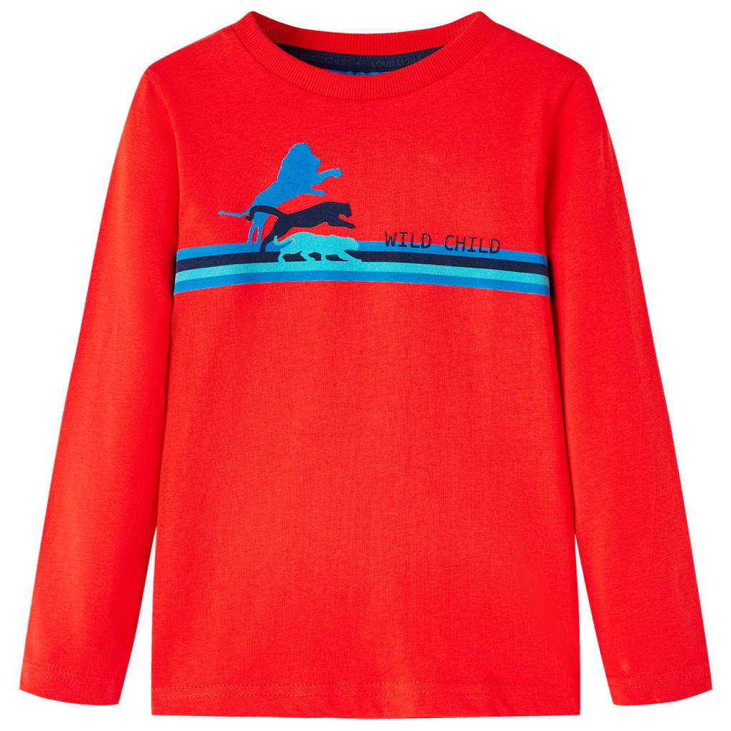 Kids' T-shirt with Long Sleeves Wild Animal Print Red 116