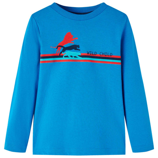 Kids' T-shirt with Long Sleeves Wild Animal Print Cobalt Blue 116