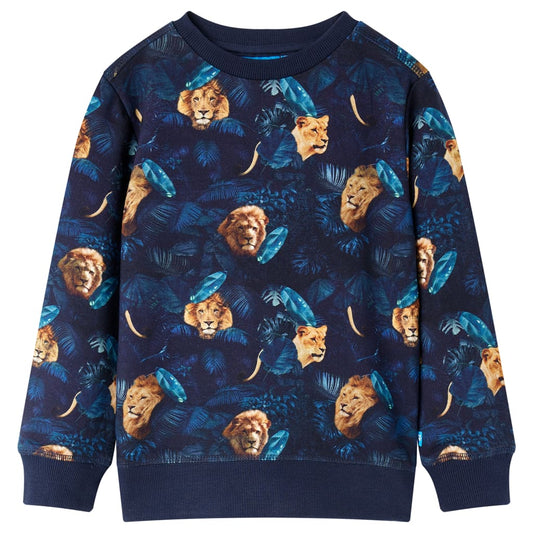 Kids' Sweatshirt Lion and Plant Print Navy 128
