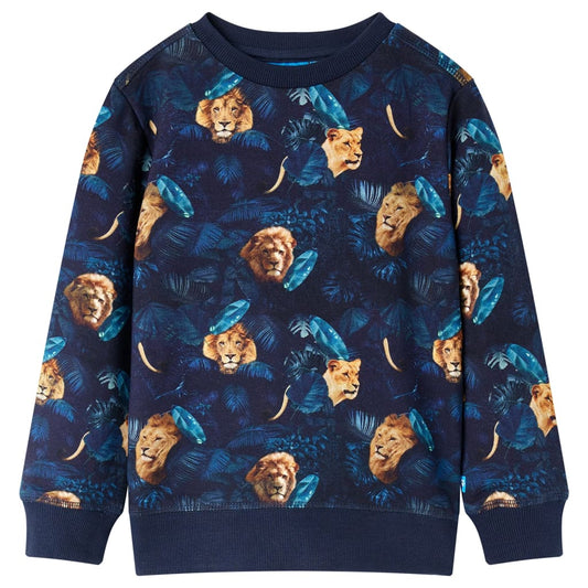 Kids' Sweatshirt Lion and Plant Print Navy 140