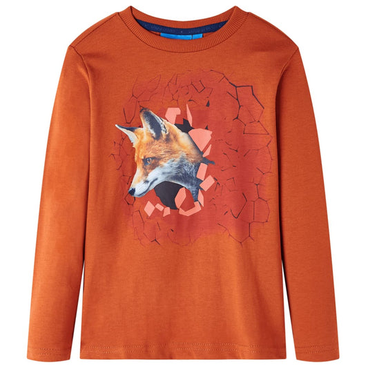 Kids' T-shirt with Long Sleeves Fox Print Light Rust 140