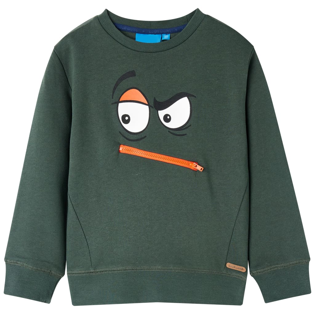 Kids' Sweatshirt Face Print Dark Green 116