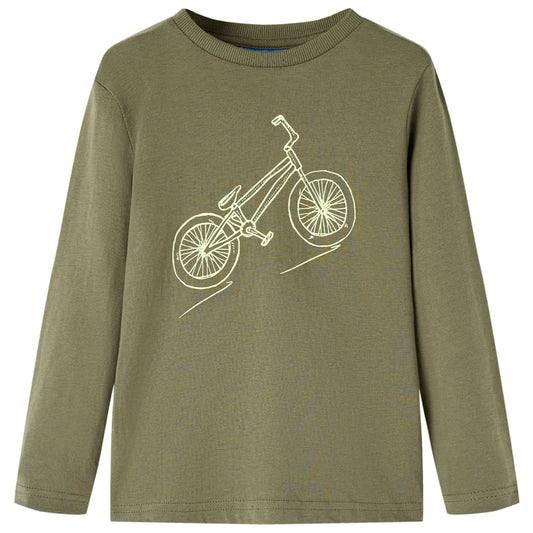Kids' T-shirt with Long Sleeves Bike Print Khaki 92