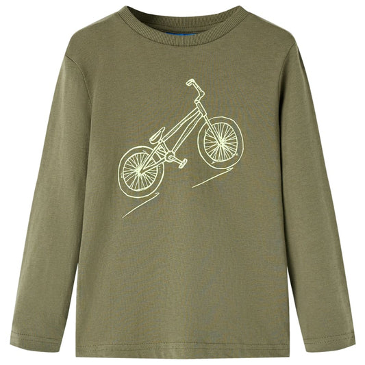 Kids' T-shirt with Long Sleeves Bike Print Khaki 116