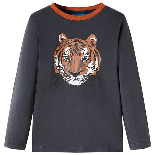 Kids' T-shirt with Long Sleeves Tiger Print Anthracite 92