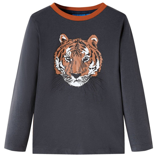 Kids' T-shirt with Long Sleeves Tiger Print Anthracite 116