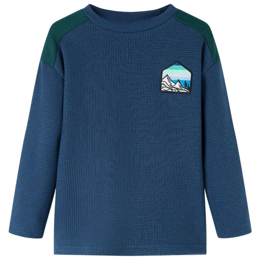 Kids' Sweatshirt Waffled Scenery Print Navy Blue 104
