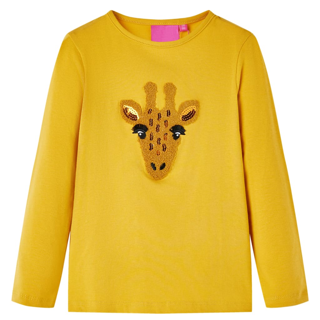 Kids' T-shirt with Long Sleeves Deer Design Dark Ochre 92