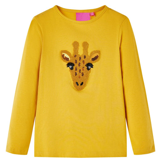 Kids' T-shirt with Long Sleeves Deer Design Dark Ochre 92