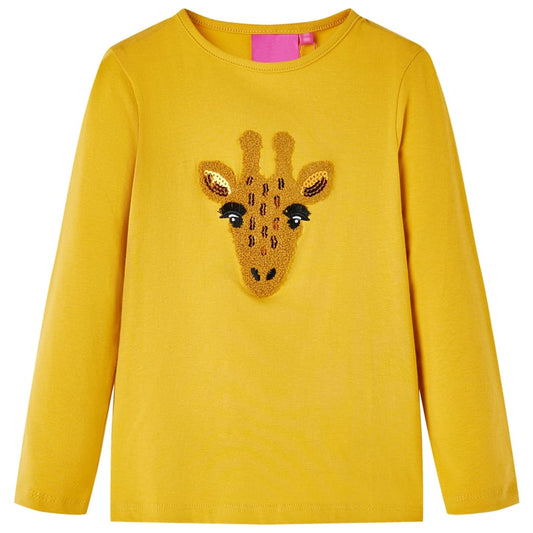 Kids' T-shirt with Long Sleeves Deer Design Dark Ochre 116