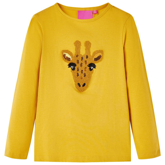 Kids' T-shirt with Long Sleeves Deer Design Dark Ochre 140