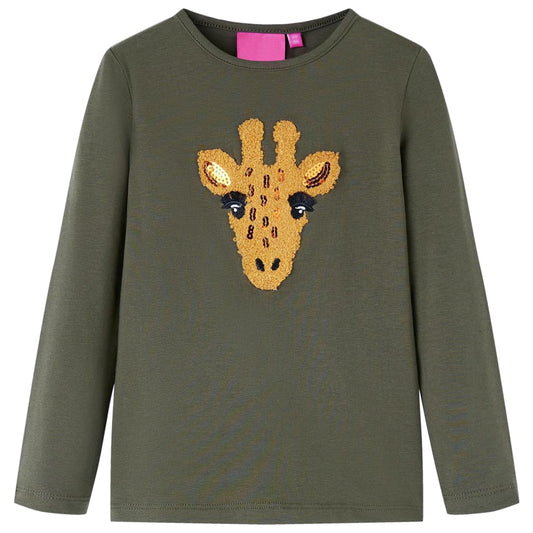 Kids' T-shirt with Long Sleeves Deer Design Khaki 128