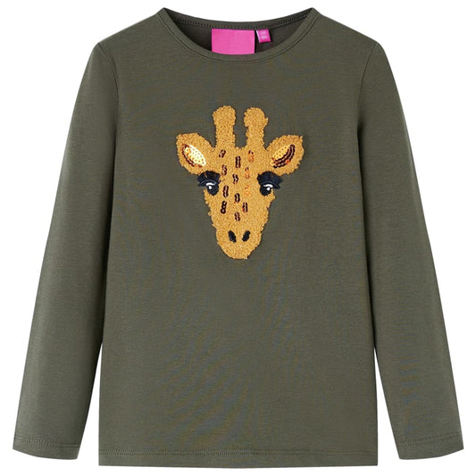Kids' T-shirt with Long Sleeves Deer Design Khaki 140
