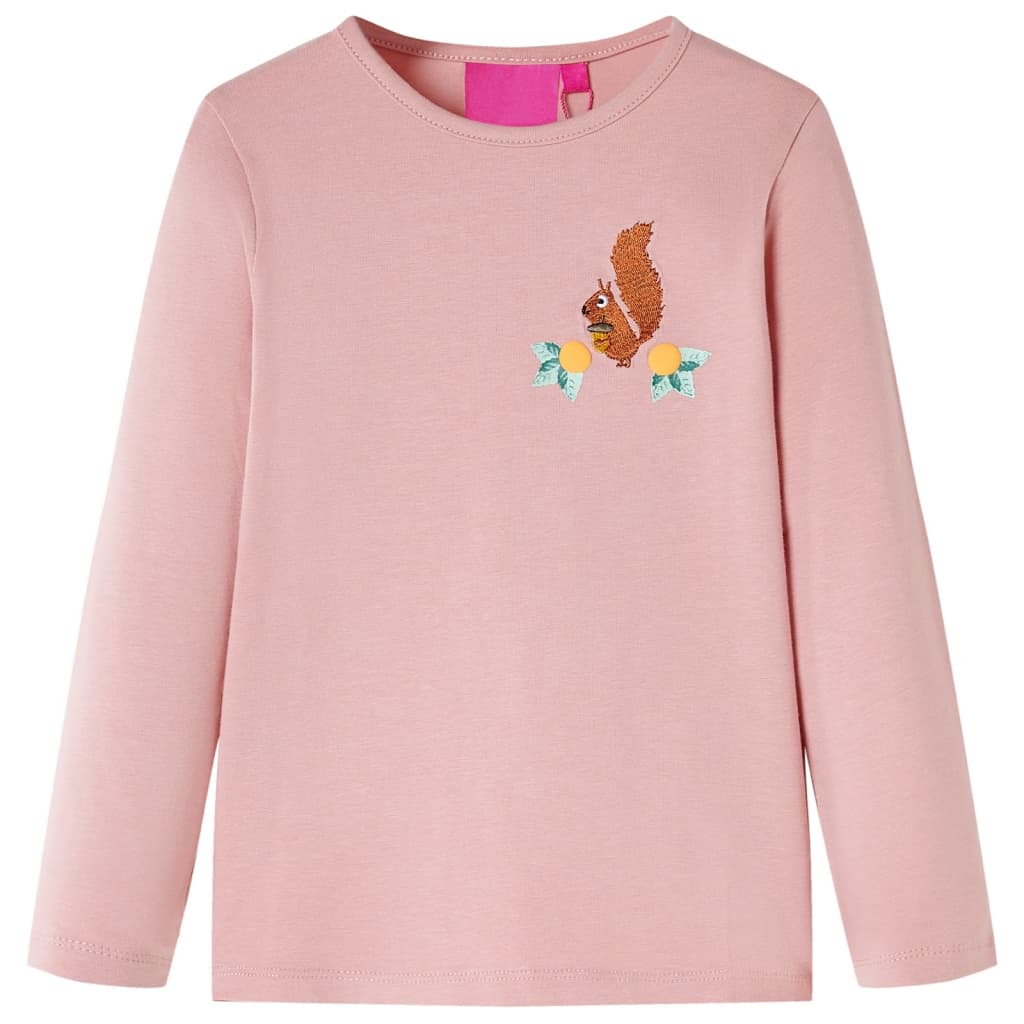 Kids' T-shirt with Long Sleeves Squirrel Design Light Pink 128