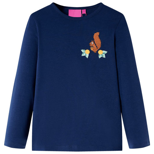 Kids' T-shirt with Long Sleeves Squirrel Design Navy Blue 116