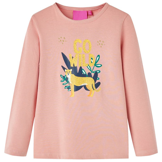 Kids' T-shirt with Long Sleeves Animal Print Light Pink 92