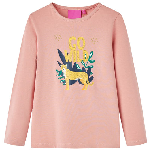 Kids' T-shirt with Long Sleeves Animal Print Light Pink 104