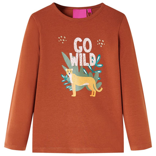 Kids' T-shirt with Long Sleeves Animal Print Cognac 92
