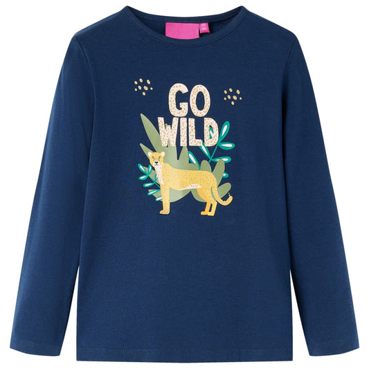 Kids' T-shirt with Long Sleeves Animal Print Navy Blue 92