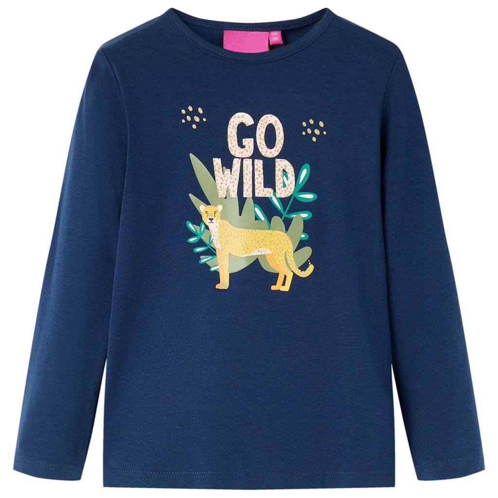 Kids' T-shirt with Long Sleeves Animal Print Navy Blue 140