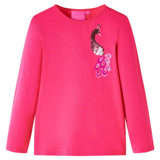 Kids' T-shirt with Long Sleeves Peacock Design Bright Pink 92