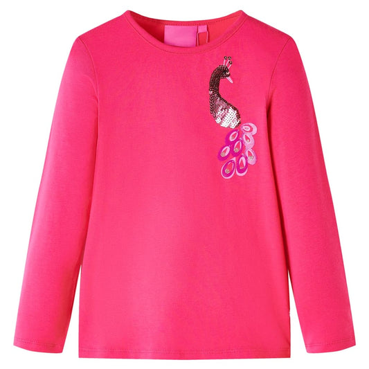 Kids' T-shirt with Long Sleeves Peacock Design Bright Pink 104