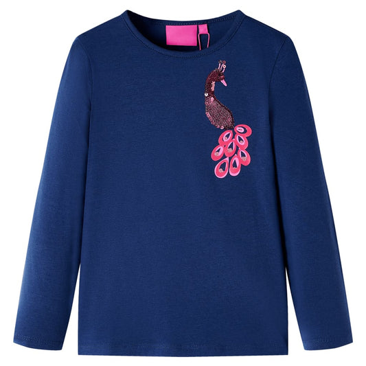 Kids' T-shirt with Long Sleeves Peacock Design Navy Blue 92