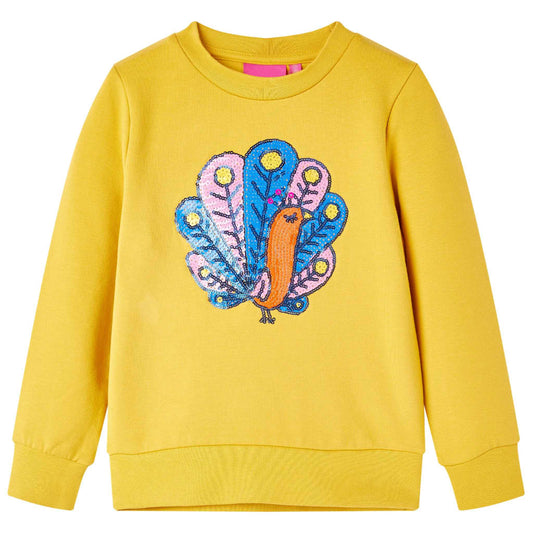 Kids' Sweatshirt with Sequin Peacock Design Dark Ochre 104